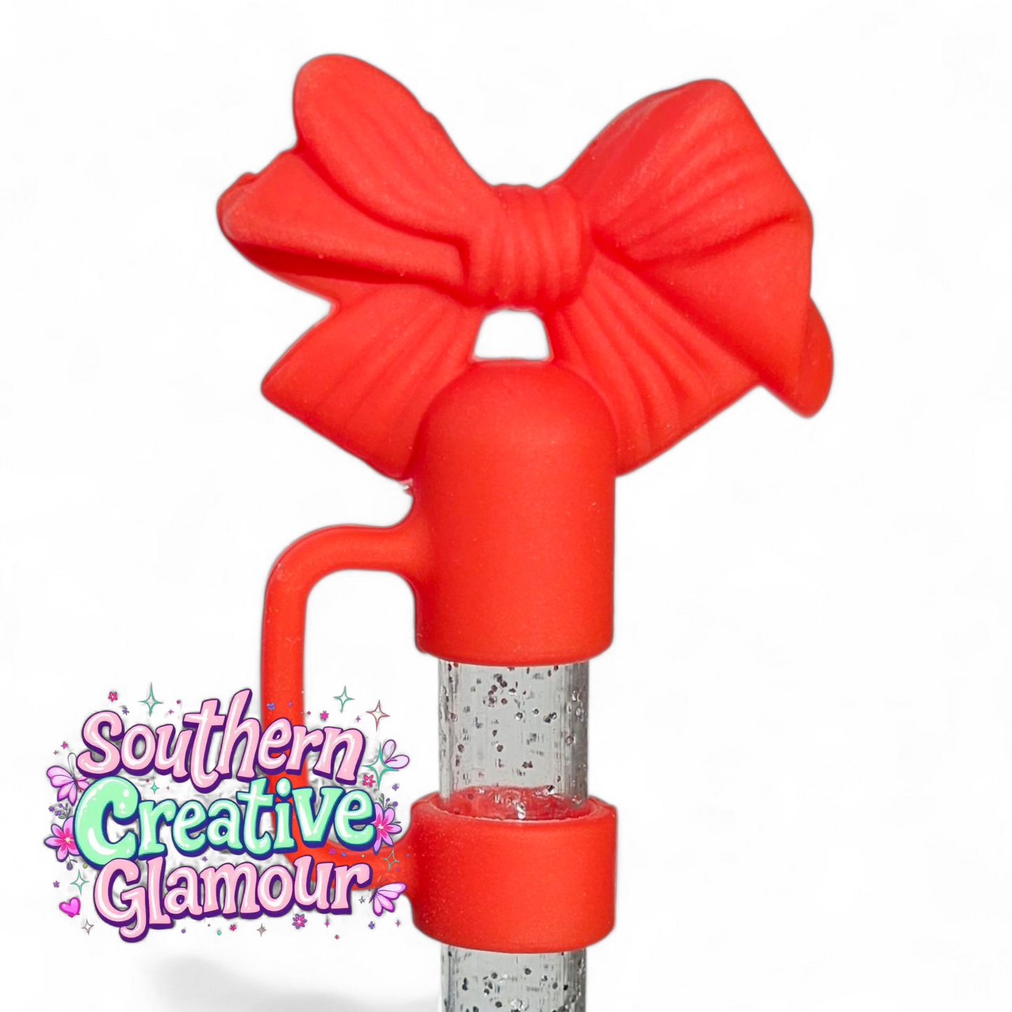 Red 3D Bow silicone 10mm Straw Topper | Straw Cover by Southern Creative Glamour 