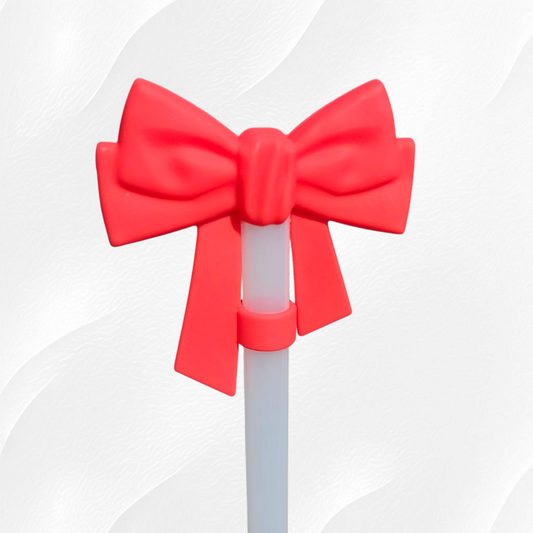 Coquette Ribbon Bow Silicone Straw Topper  - Red