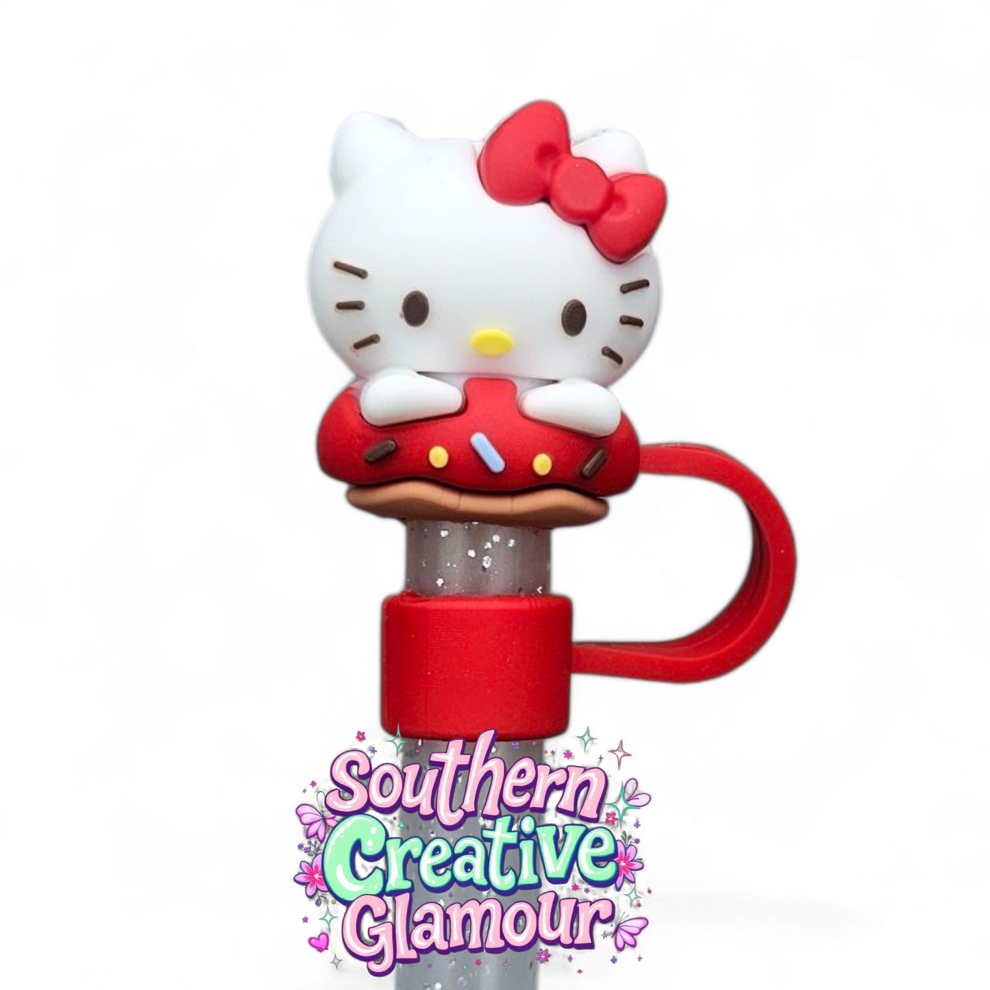 Red Donut Kitty 10mm Straw Topper | Fits 10mm Straws