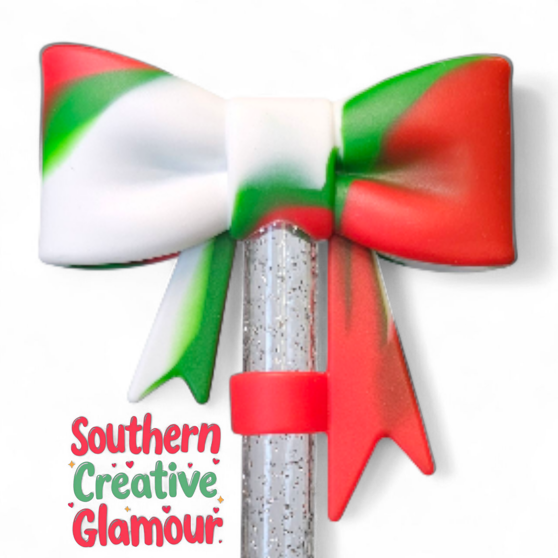 Holiday Swirl 3D Bow 10mm Silicone Straw Topper | Straw Cover by Southern Creative Glamour 