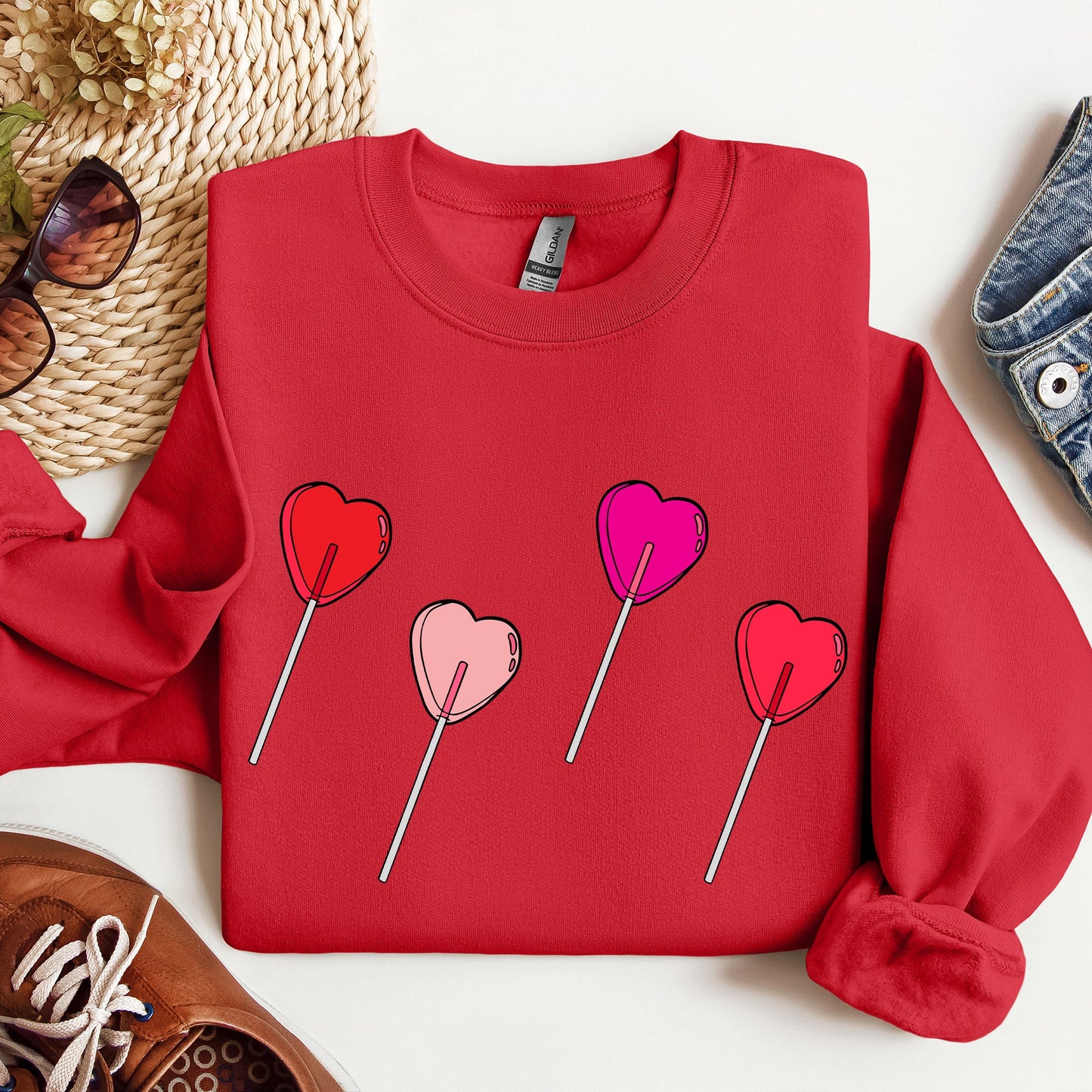 Red Lollipop Hearts Valentine's Day Sweatshirt 