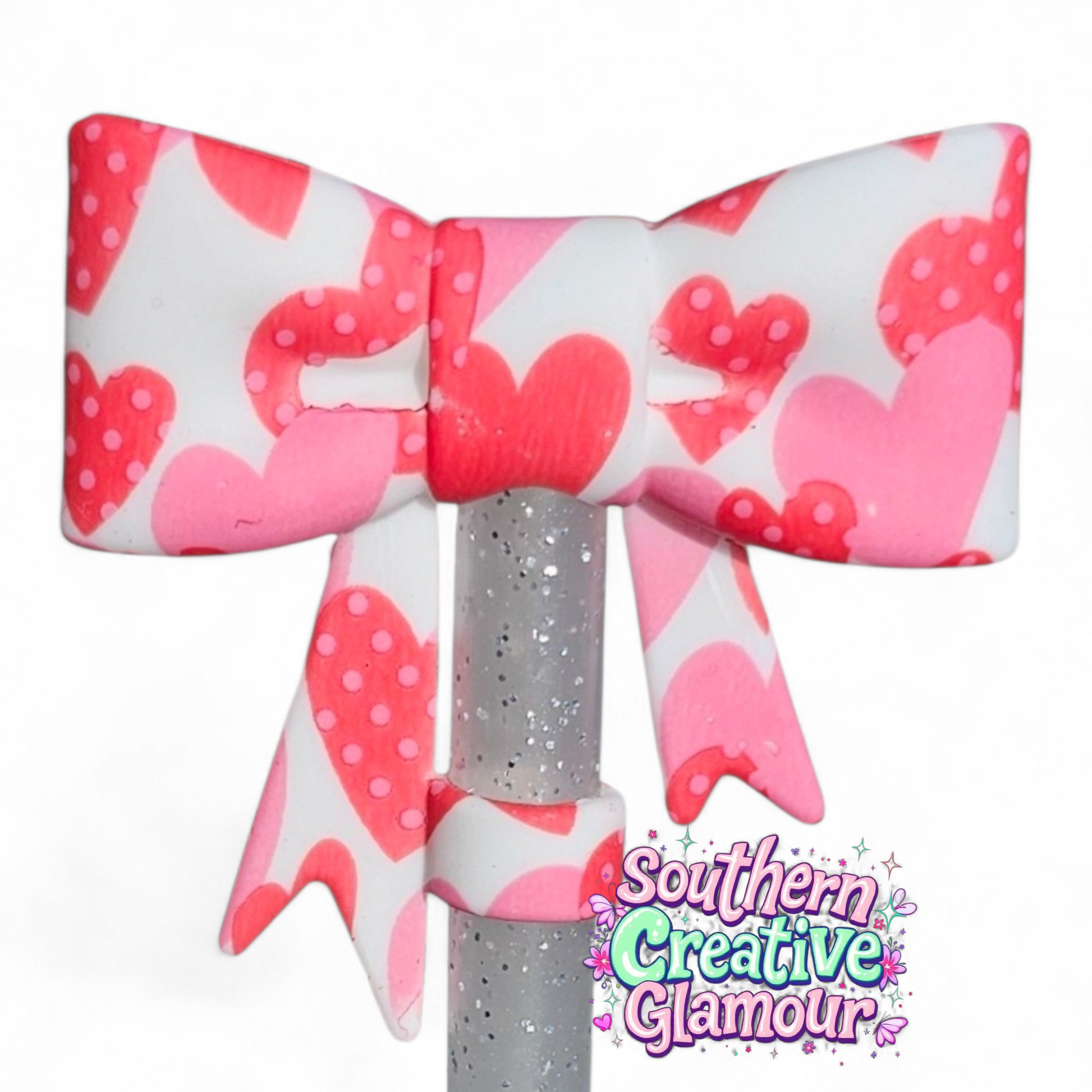 Polkadot Hearts 3D Bow Silicone 10mm Straw Topper | Straw Cover by Southern Creative Glamour 