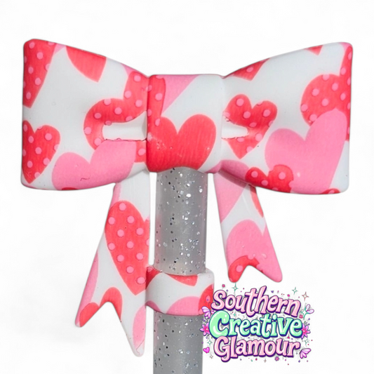 Polkadot Hearts 3D Bow Silicone 10mm Straw Topper | Straw Cover by Southern Creative Glamour 