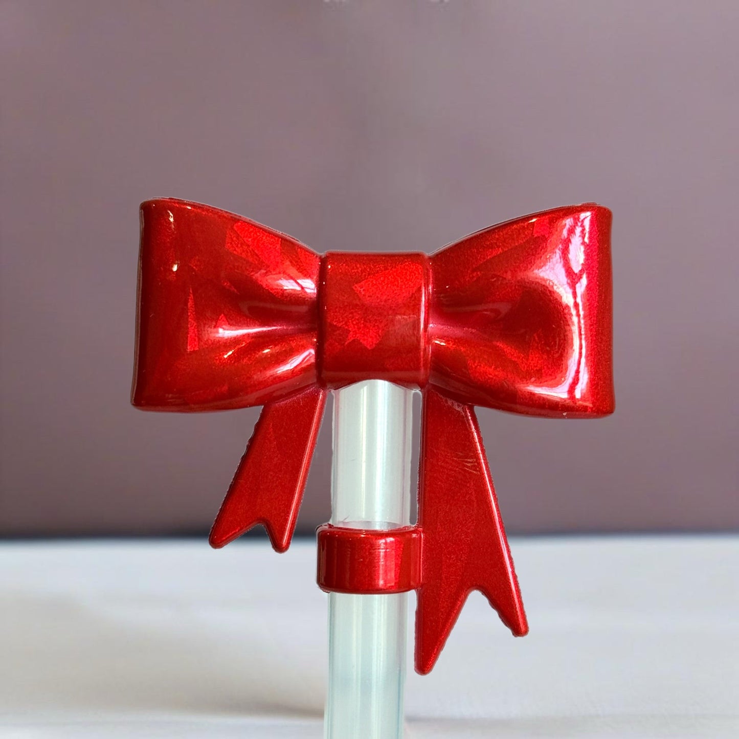 Red Shine 3D Bow Silicone Straw Topper | Fits 10mm Straws 