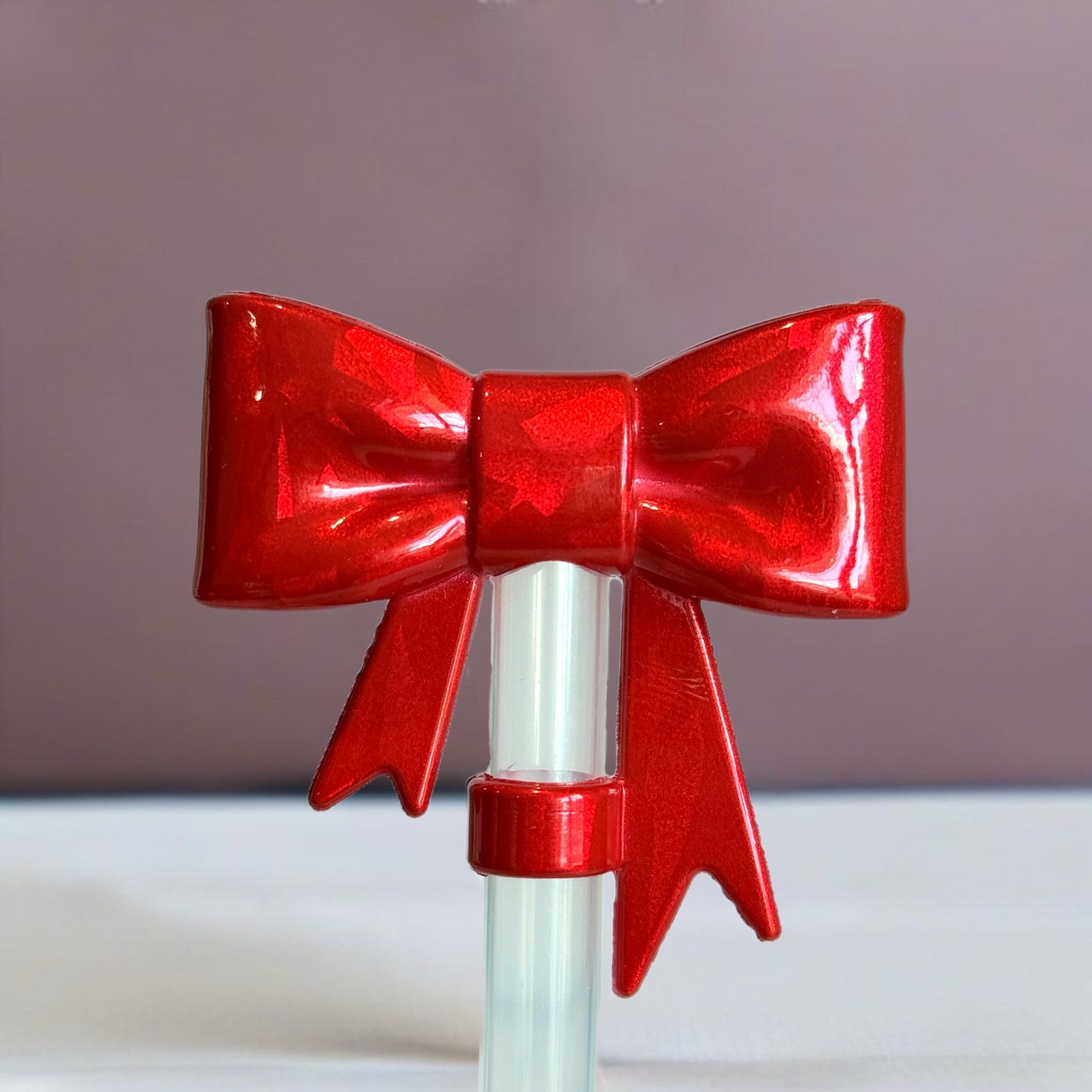 Red Shine 3D Bow Silicone Straw Topper | Fits 10mm Straws 