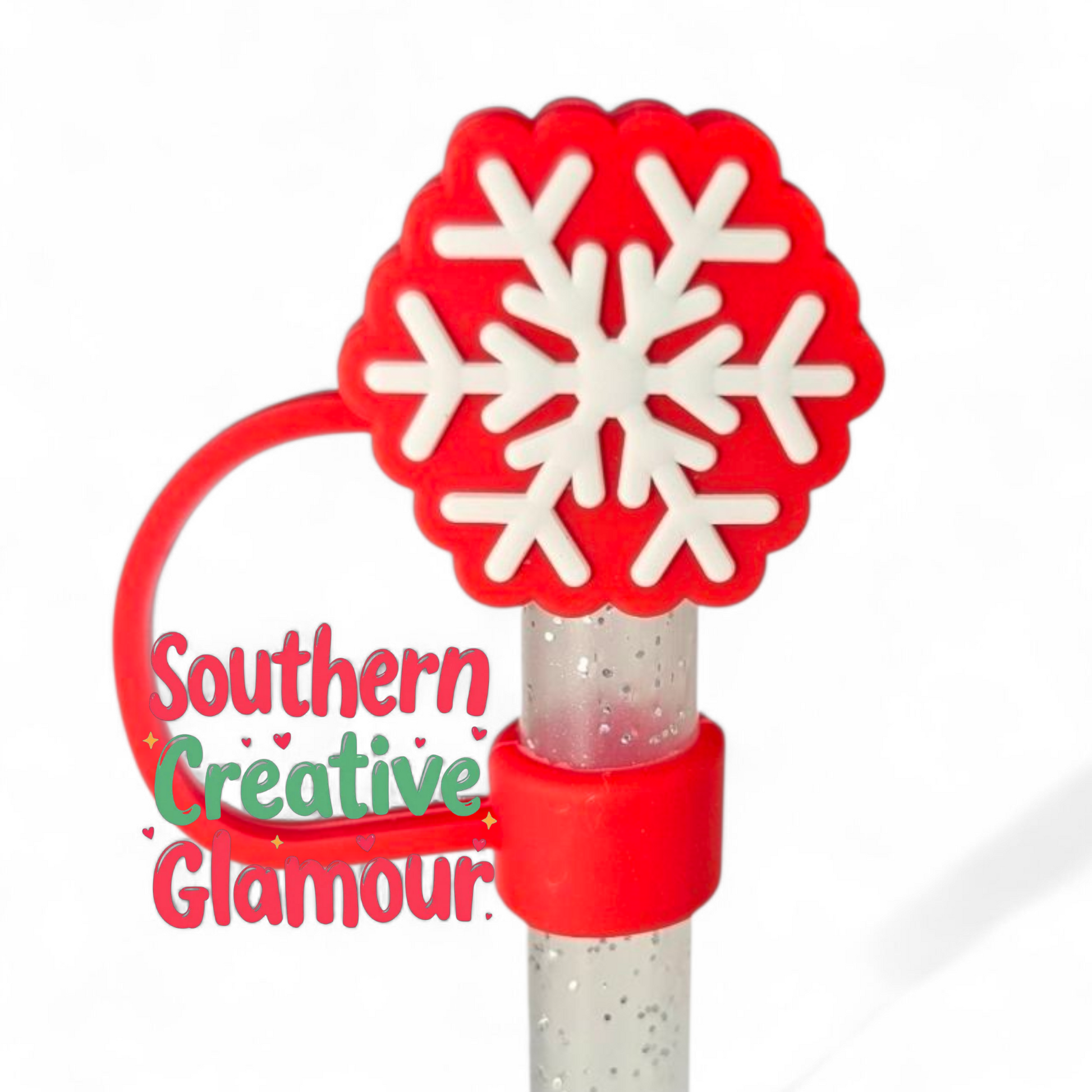 Red Snowflake Silicone 10mm Straw Topper | Straw Cover by Southern Creative Glamour 