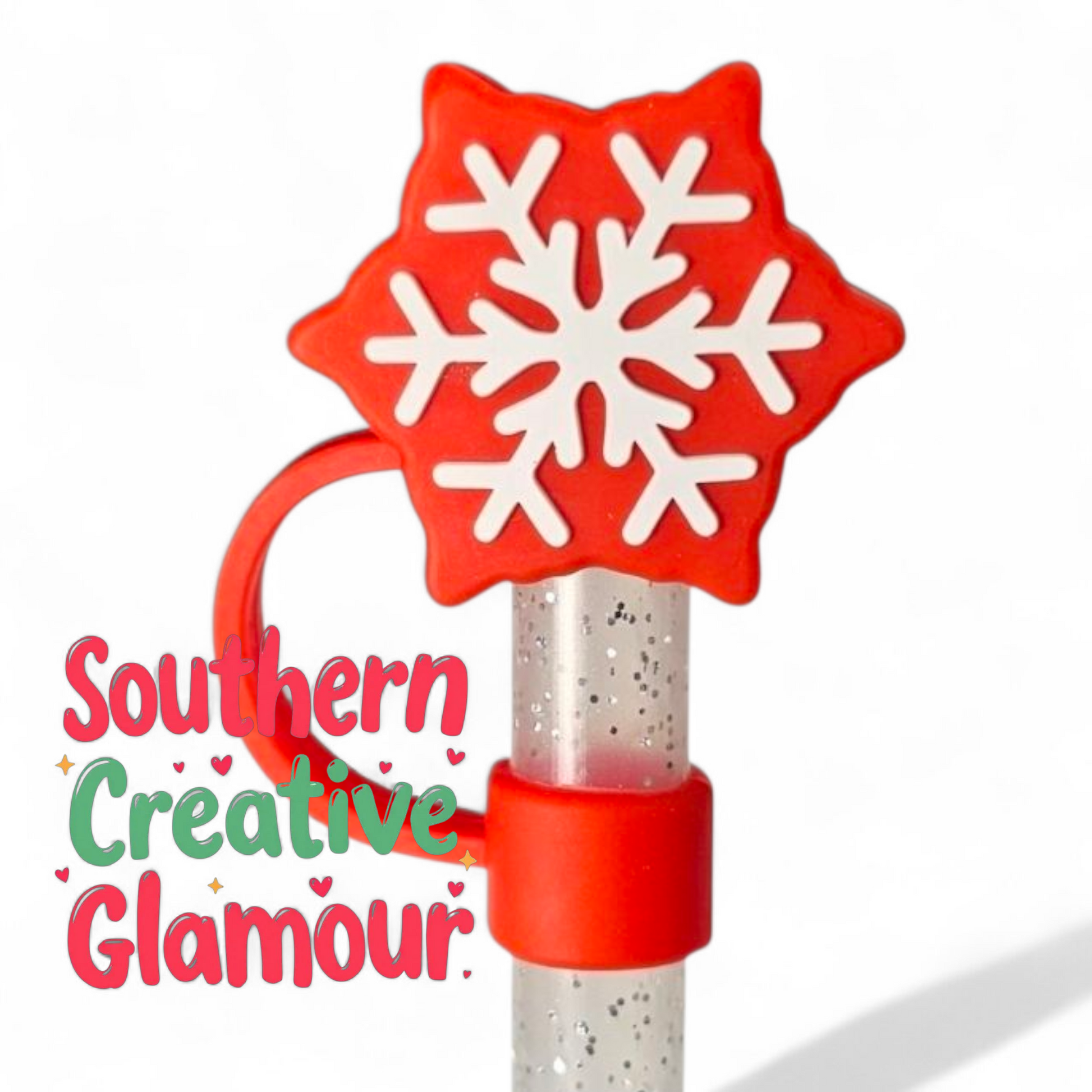 Red Snowflake Silicone 10mm Straw Topper | Straw Cover by Southern Creative Glamour 
