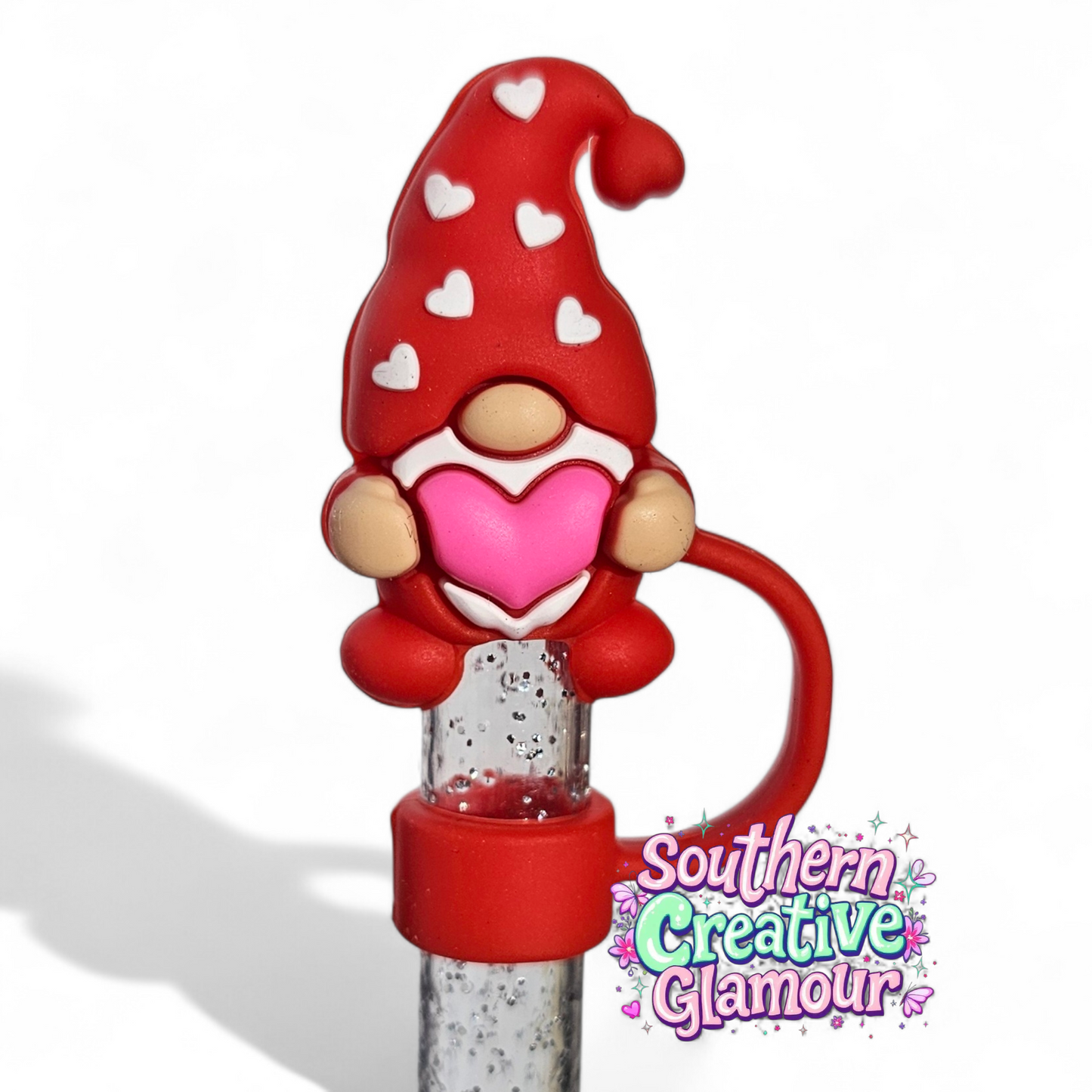 Red Valentine's Day Gnome 3D Silicone 10mm Straw Toppers | Straw Covers by Southern Creative Glamour 