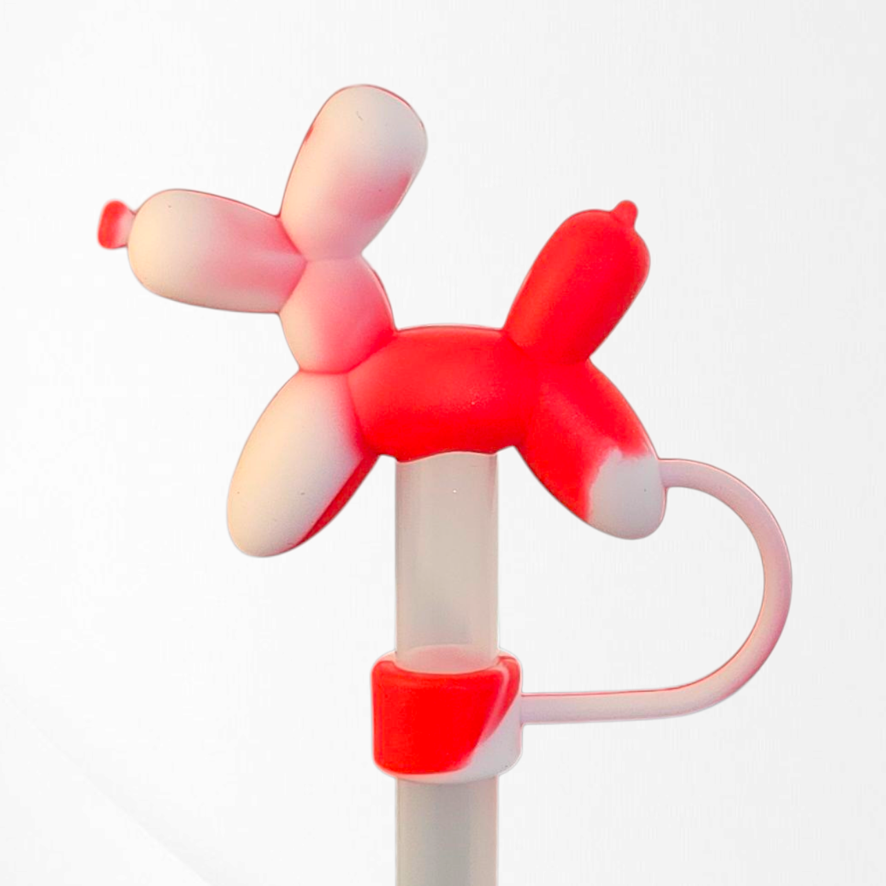 Red and White remix 3D Silicone Balloon dog straw topper  - straw cover. 