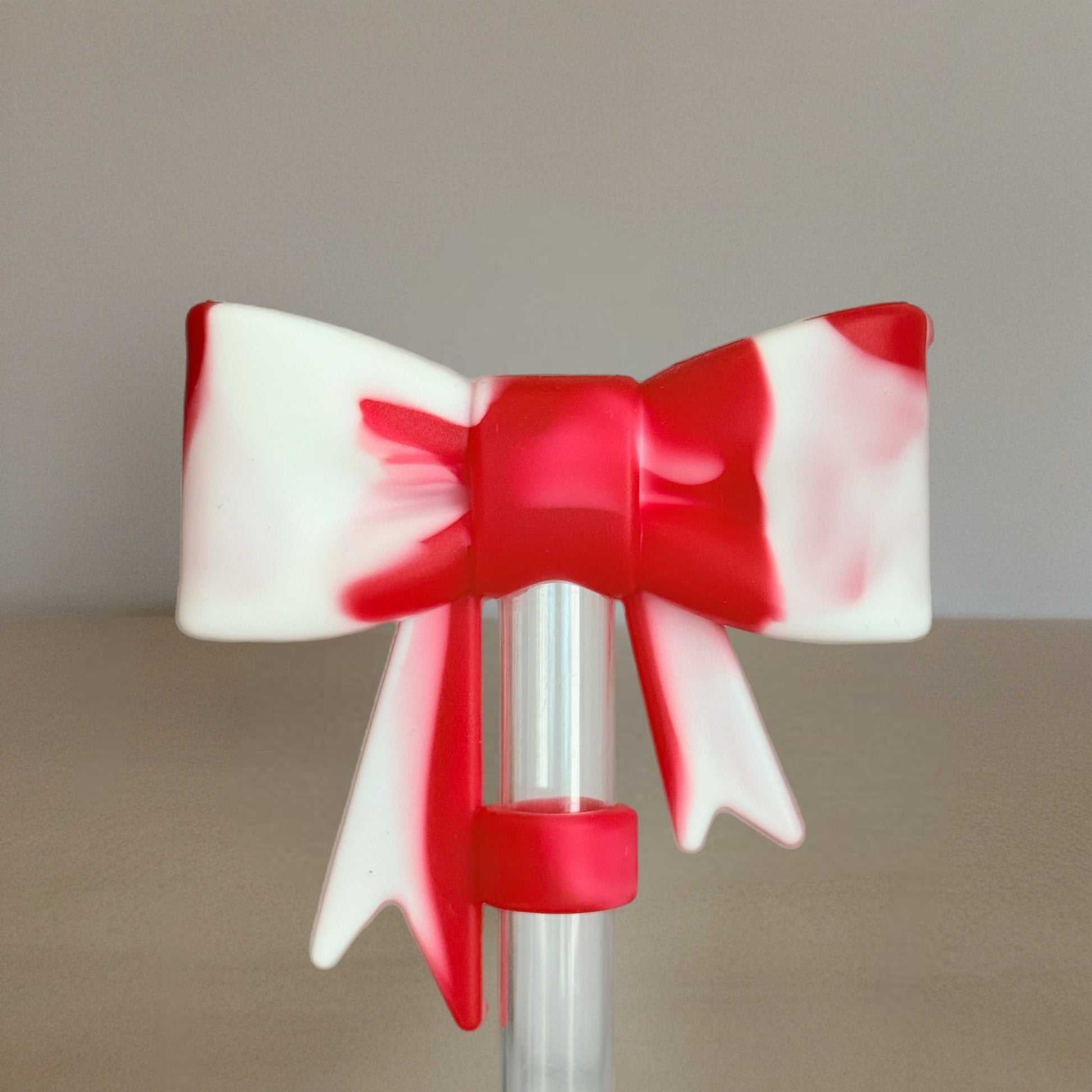 Red & White 3D Bow Silicone Straw Topper | Fits 10mm Straws