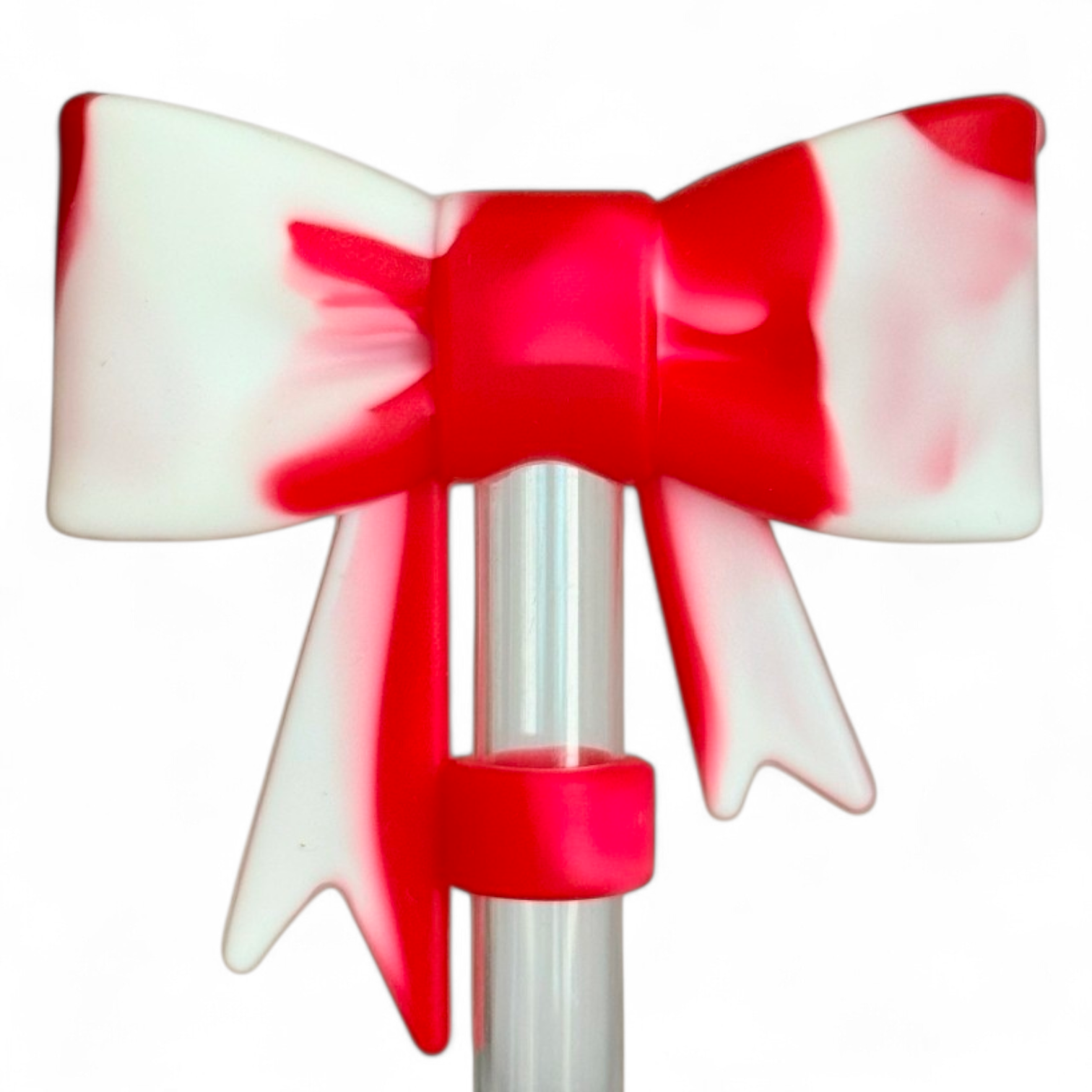 Red & White 3D Bow Silicone Straw Topper | Fits 10mm Straws