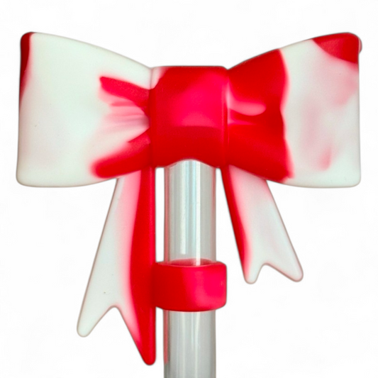 Red & White 3D Bow Silicone Straw Topper | Fits 10mm Straws