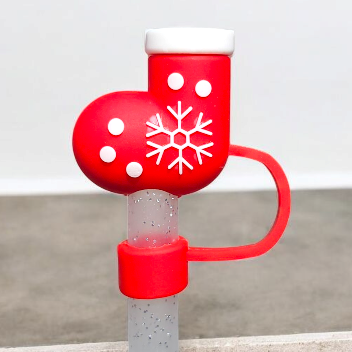 Red Christmas Stocking Silicone 10mm Straw Topper by Southern Creative Glamour 