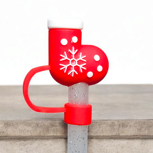 Red and White Christmas Stocking 3D Silicone Straw Topper by Southern Creative Glamour 