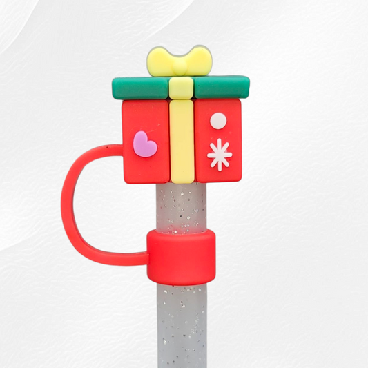 Red, yellow, green, purple Christmas Present 3D Silicone Straw Topper | Christmas Straw Cover by Southern Creative Glamour 