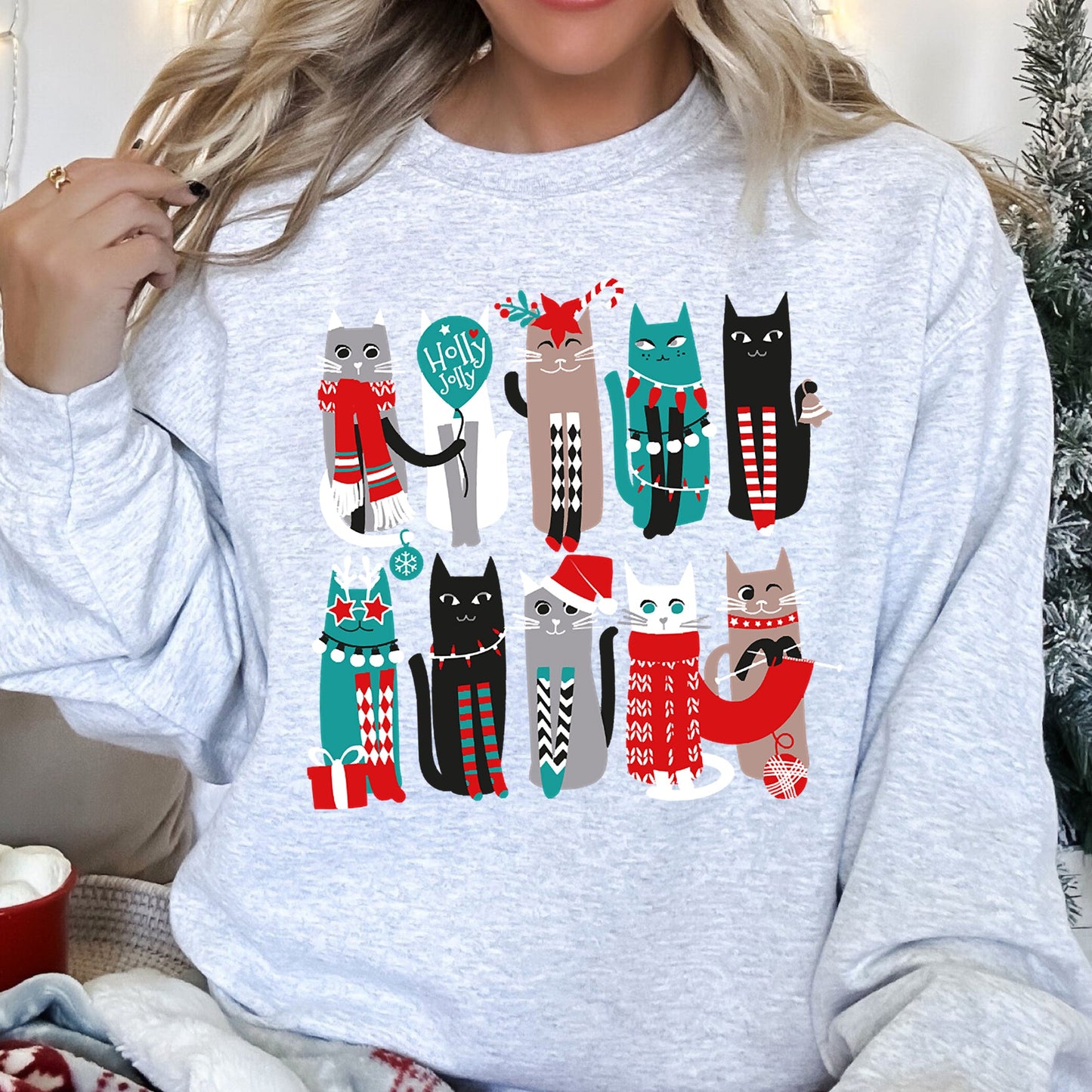 Like Ash Gray Christmas Cats Cute Sweatshirt