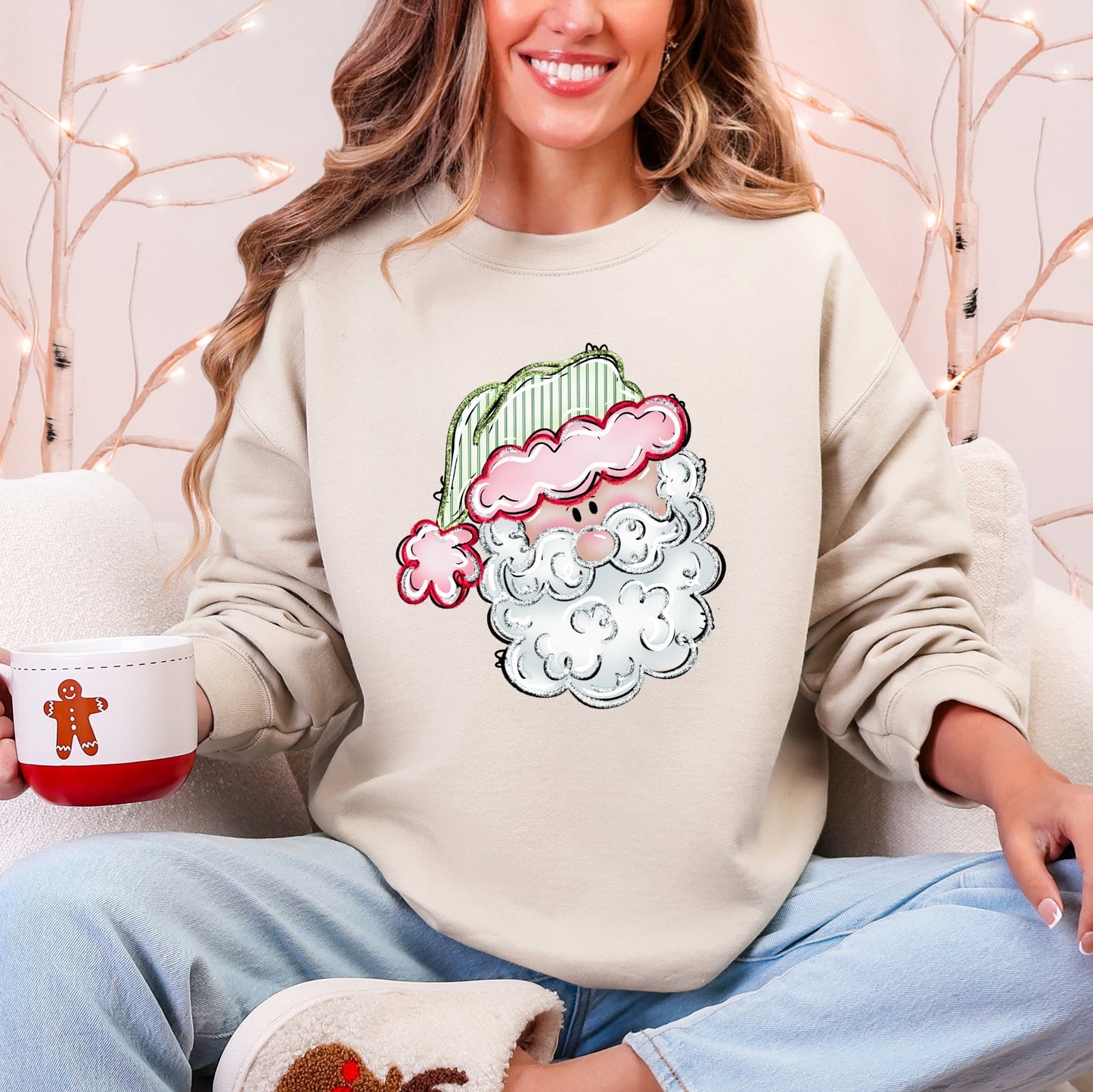 Sand Retro Santa, Christmas, Stripes Sweatshirt