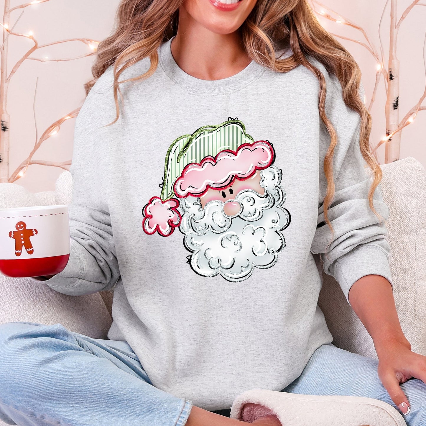 Light Ash Gray Retro Santa, Christmas, Stripes Sweatshirt