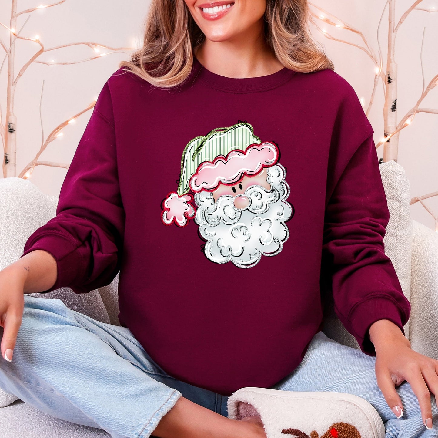 Maroon Retro Santa, Christmas, Stripes Sweatshirt