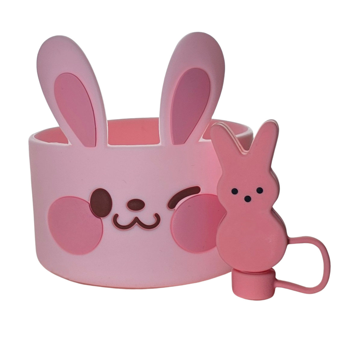 Pink Easter Bunny Silicone Tumbler Boot and PINK PEEPS inspired Easter Bunny 3D Silicone Straw Topper Set. 