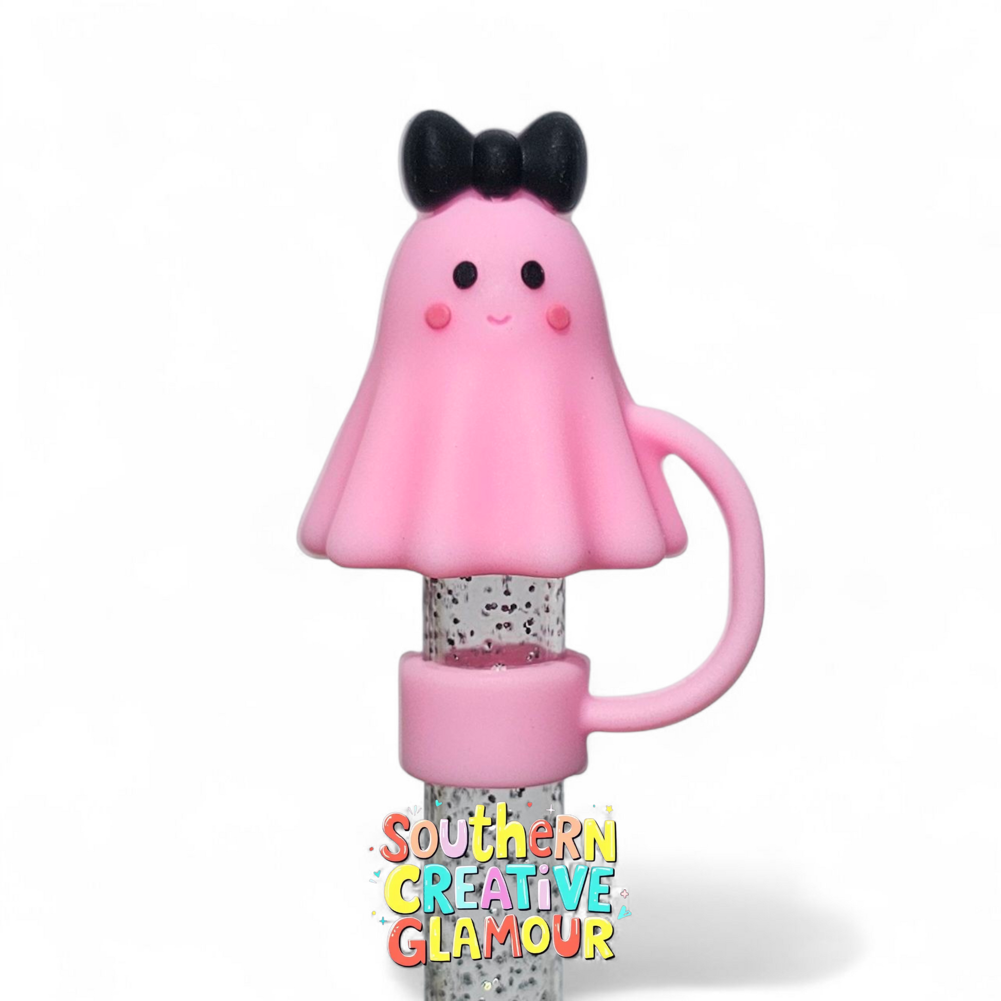 Girly Ghost 3D Silicone Straw Topper - Hot Pink by Southern Creative Glamour 
