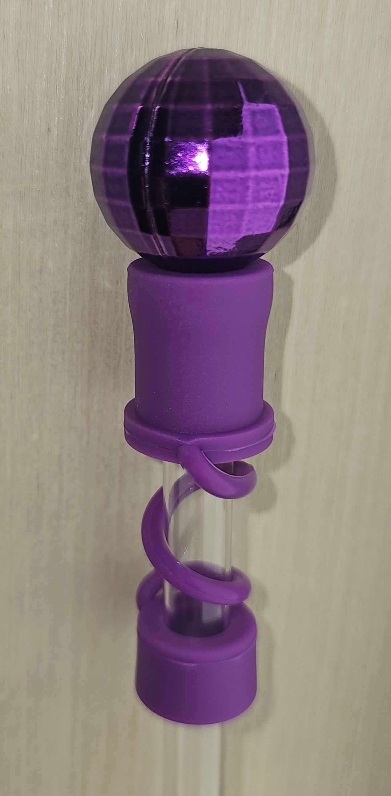 Orchid Purple Mirror Ball - Disco Ball 3D Silicone Straw Topper  - Straw Cover  - Straw Cap 