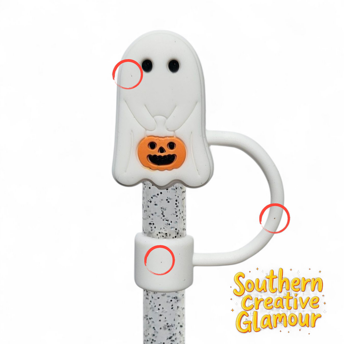 Trick-or-Treat Ghost 10mm Silicone Straw Topper