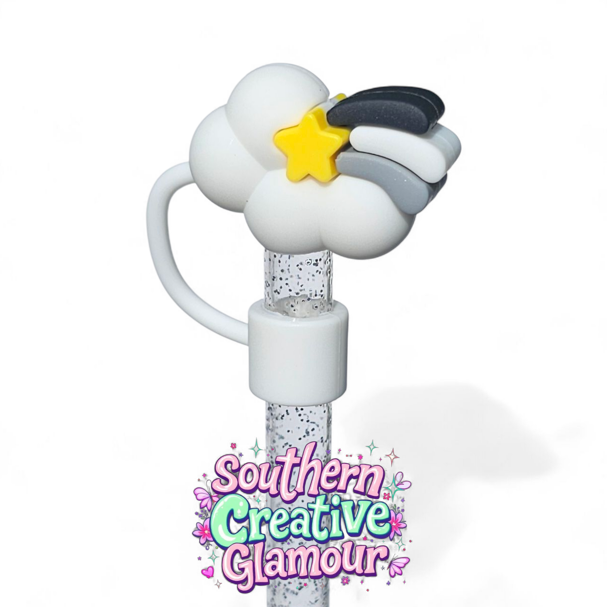 Black 3D Rainbow 10mm Straw Topper by Southern Creative Glamour 