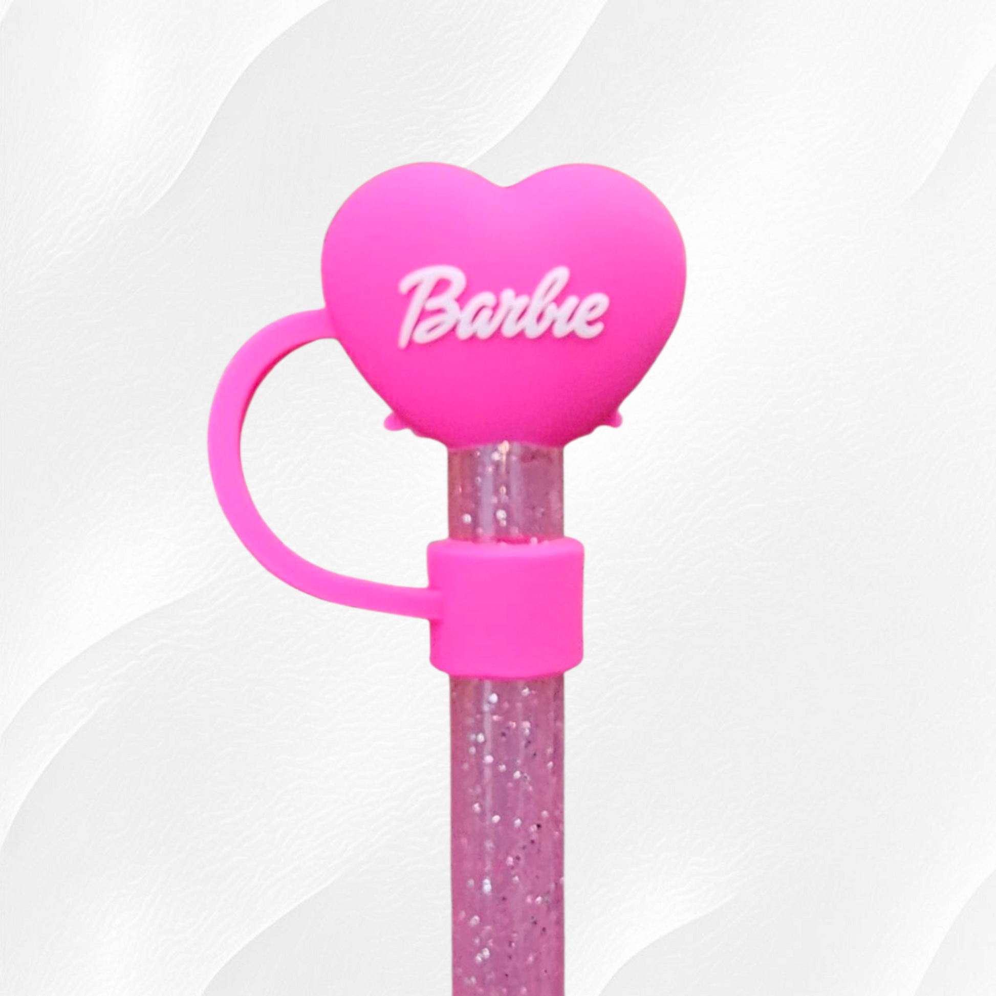 Pink heart with bow 10mm 3D Silicone Straw Topper. 