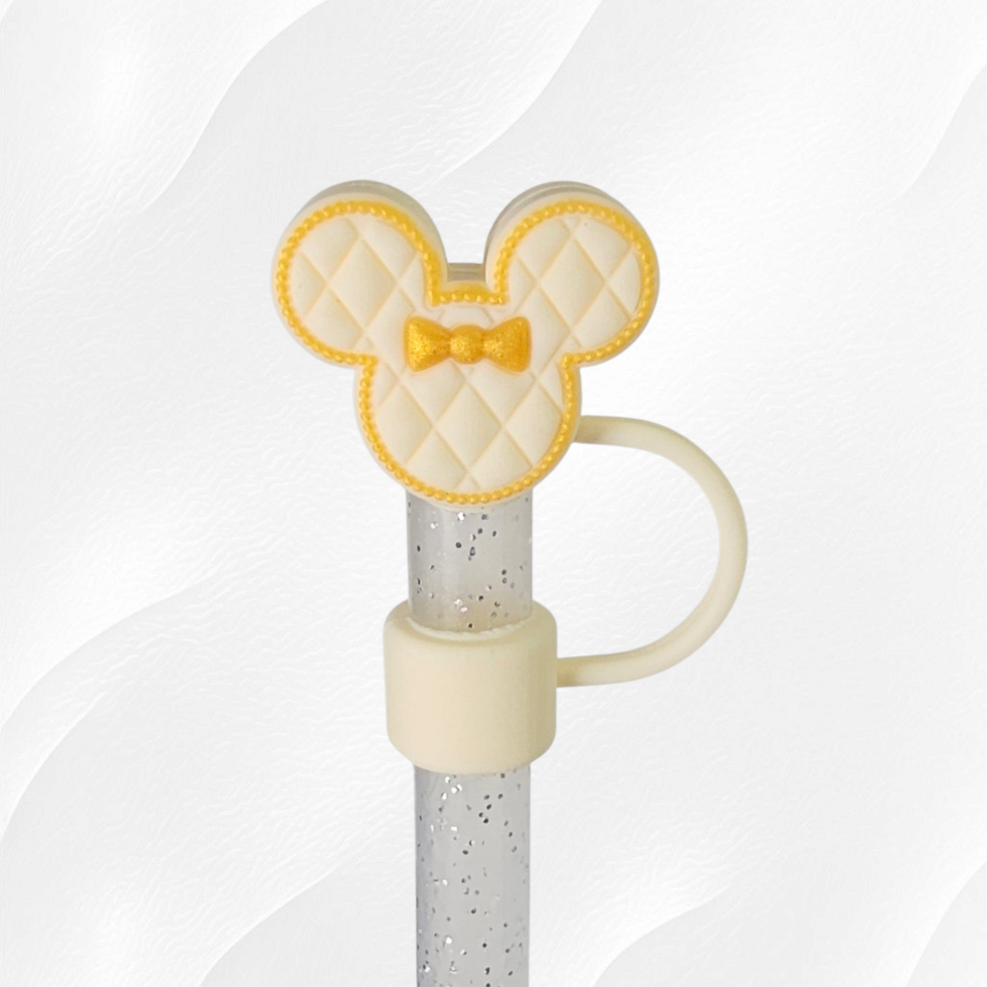 Cream and gold Minnie Mouse Inspired 3D Silicone Straw Topper. 