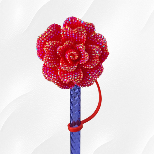 Red Glitter Rose 8mm Straw Topper 