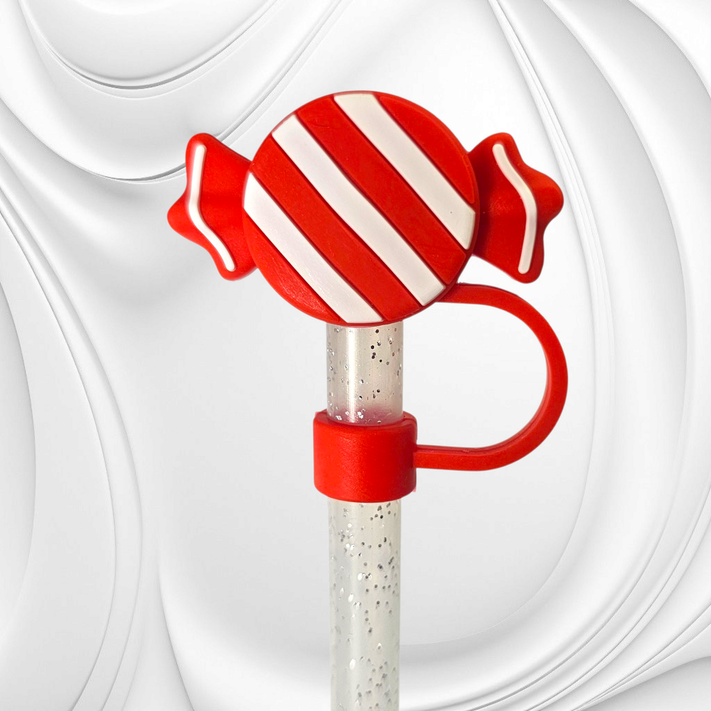 Red and White Candy 3D Silicone Straw Topper
