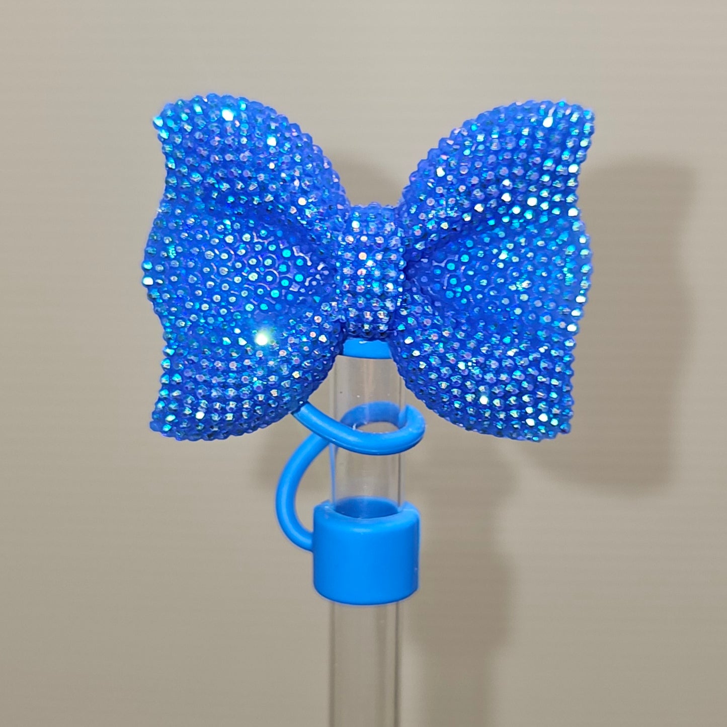 Blue Glitter Bow Tie with Royal Blue Silicone Straw Topper base  - Straw Cover  - Straw Topper 