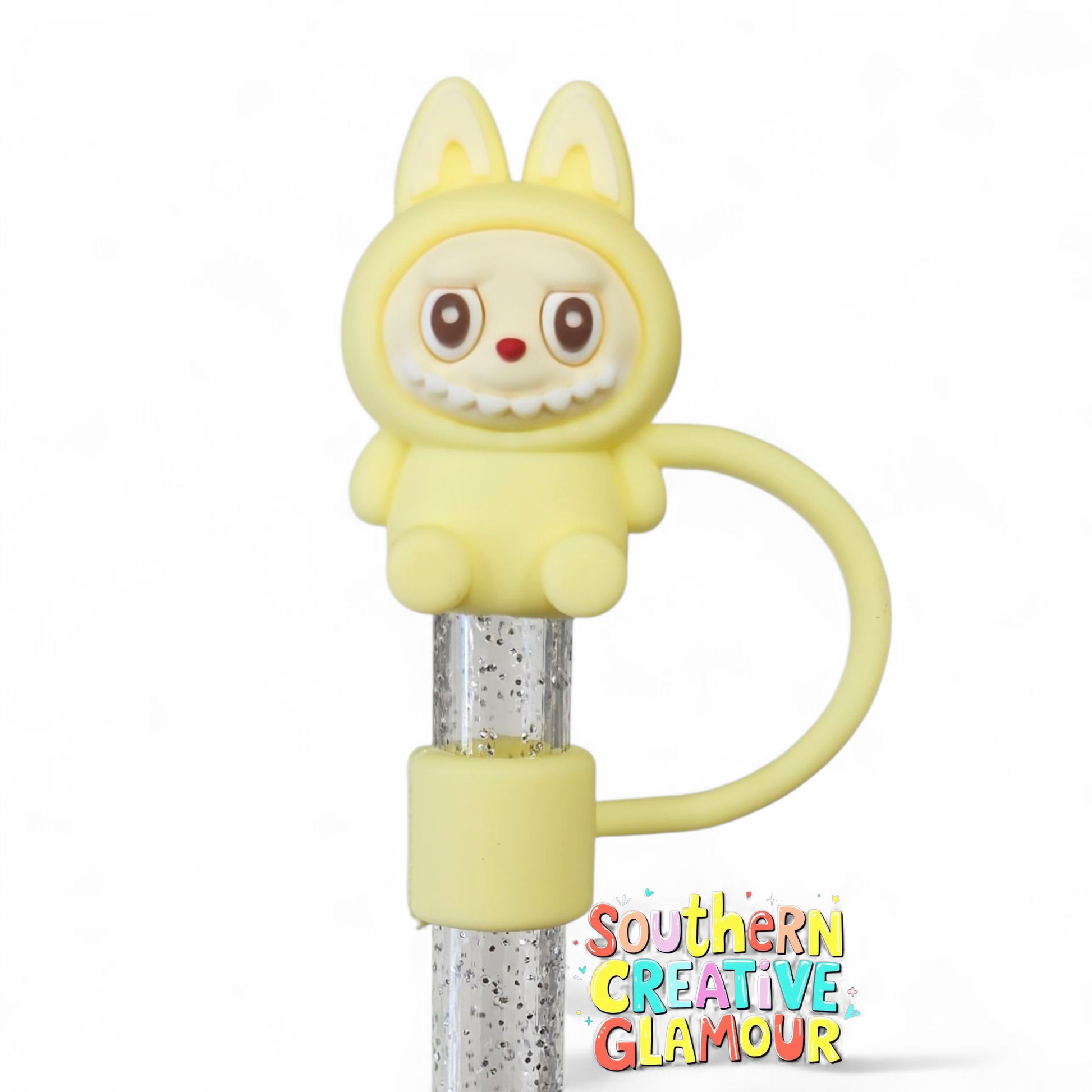 Yellow 3D Labubu 10mm Straw Toppers by Southern Creative Glamour