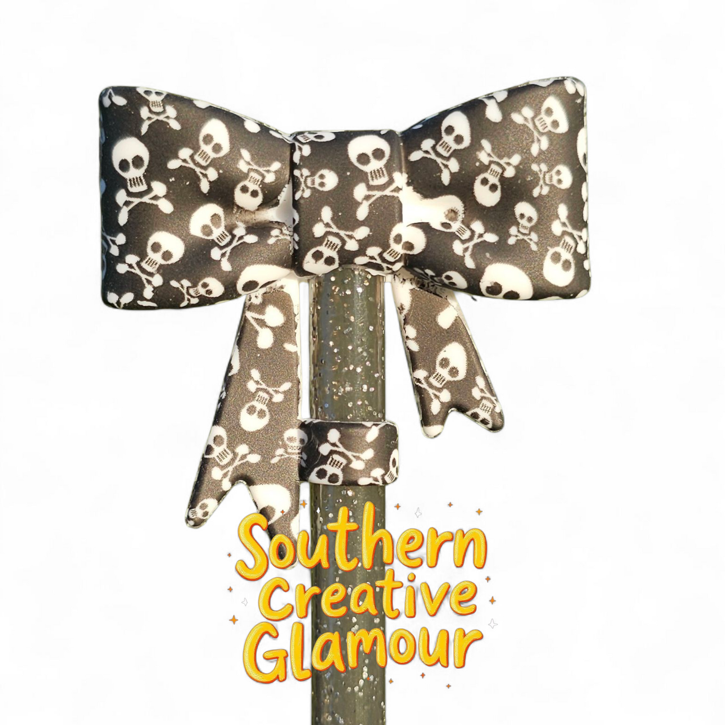 Halloween Skull & Crossbones 3D Bow Silicone 10mm Straw Topper