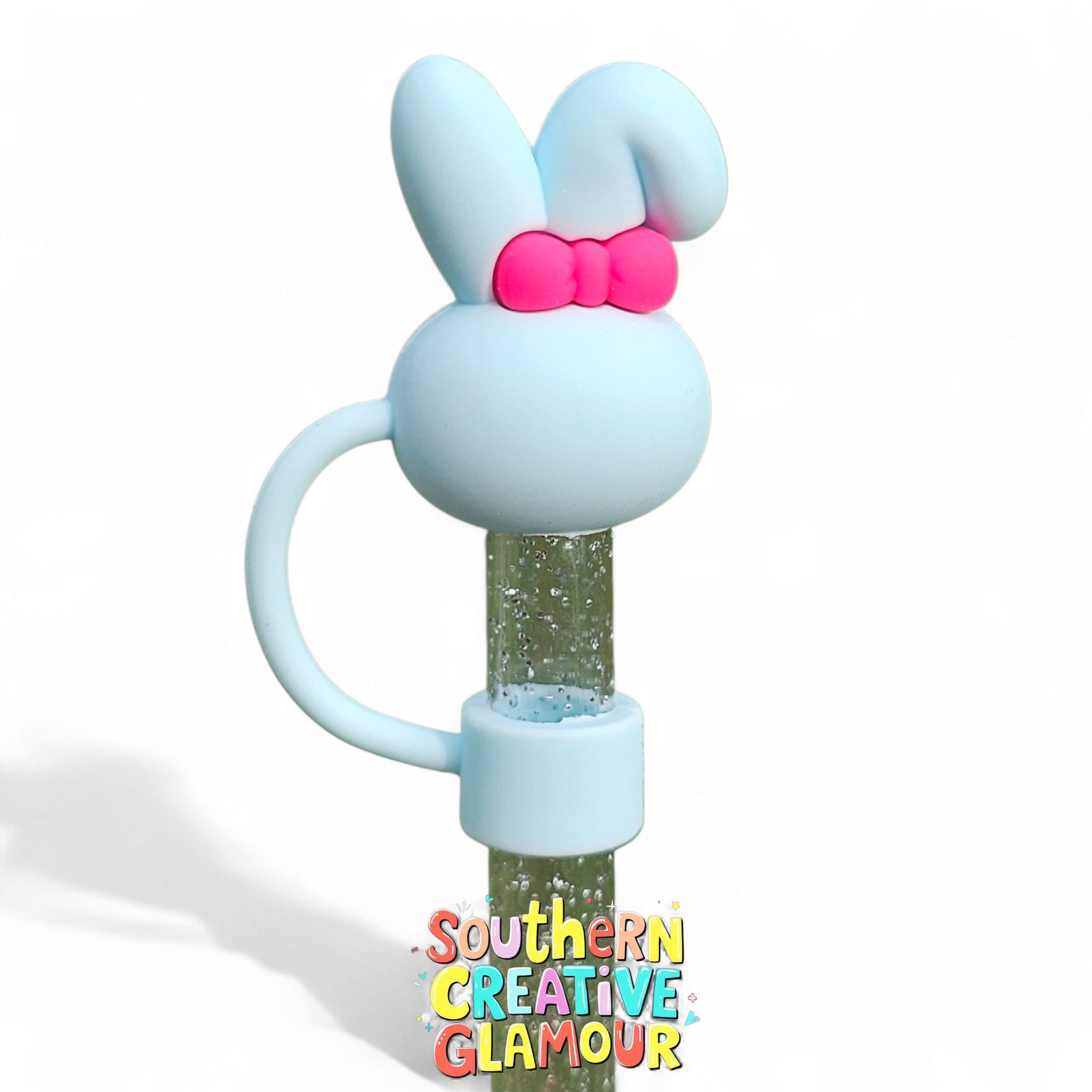 Spring Blue 3D Preppy Bunny 10mm Straw Topper by Southern Creative Glamour 