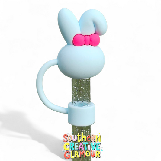 Spring Blue 3D Preppy Bunny 10mm Straw Topper by Southern Creative Glamour 