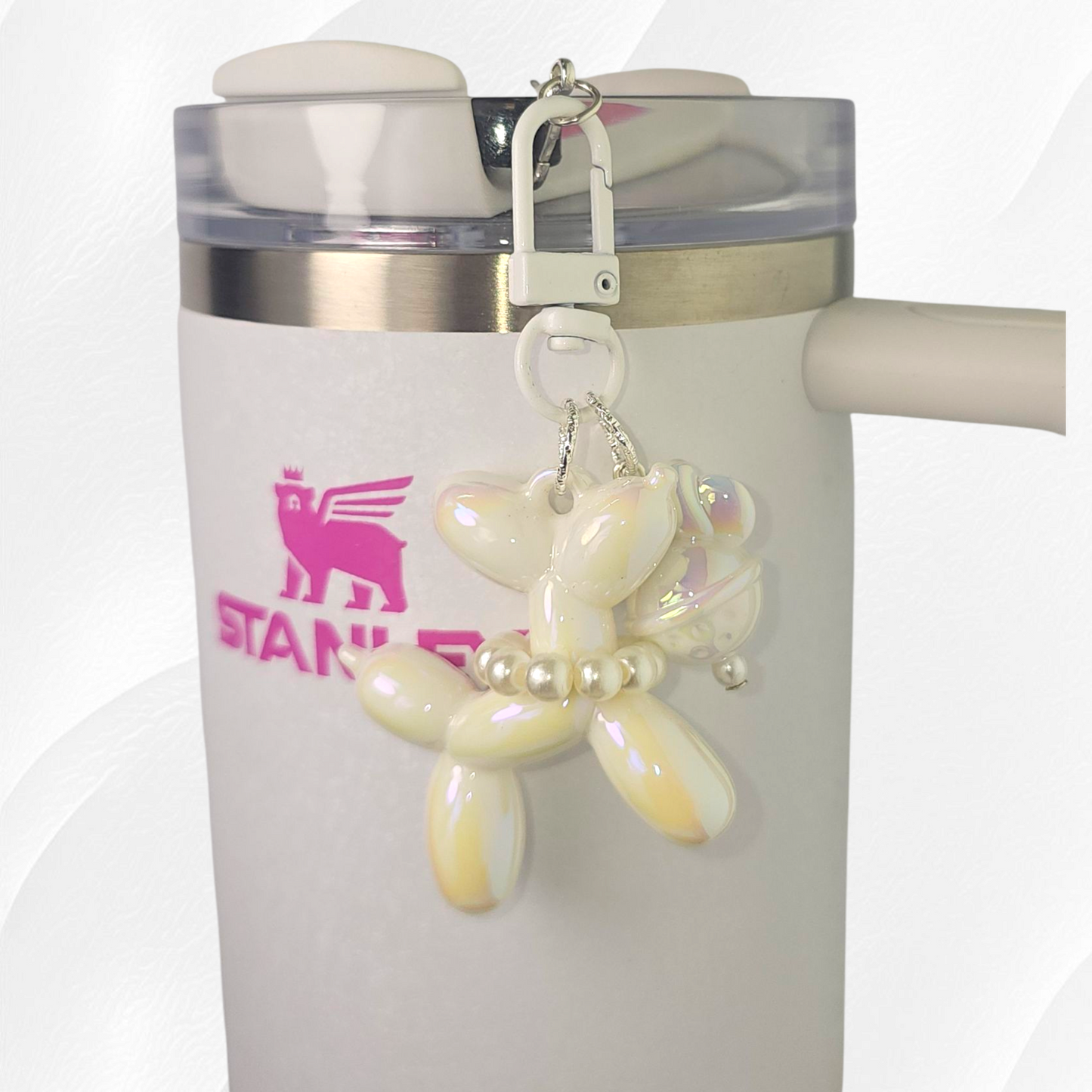 White Balloon Dog and bow tumbler charm. 