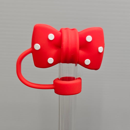 Ruby Red and White Polkadot Bow Tie 3D Silicone Straw Topper  - Straw Cover  - Straw Cap for Stanley and 10mm straws. 