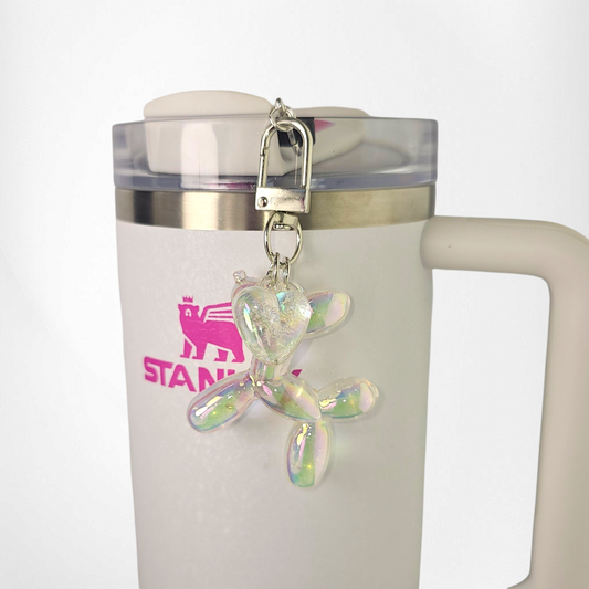 Iridescent Pearlescent Clear balloon Dog charm. 