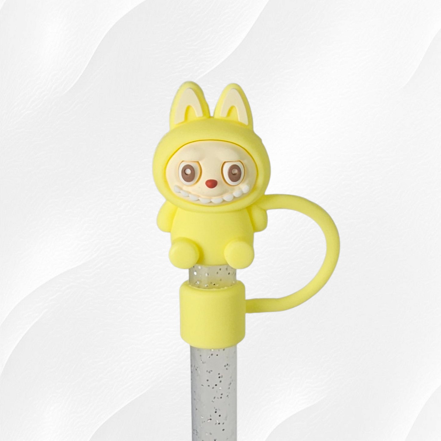Yellow Labubu inspired 3D Silicone Straw Topper. 