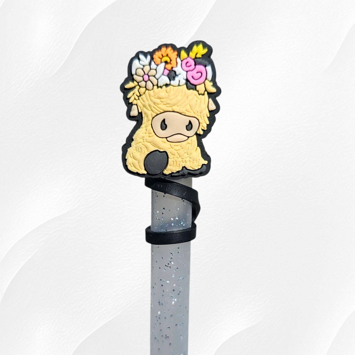 Girl Highland Cow Straw Topper