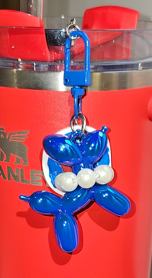 Blue Balloon Dog wearing Faux Pearl necklace charm pendant 