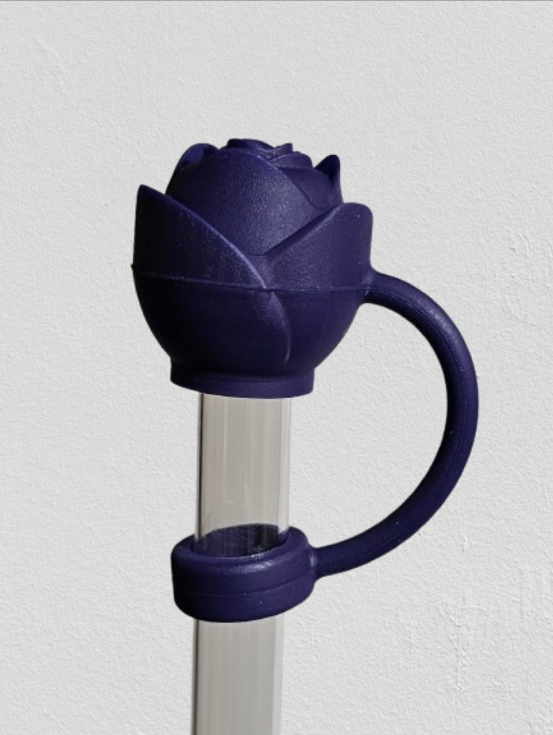 Rose 3D Silicone Straw Topper  - Straw Cover  - Plum Purple 