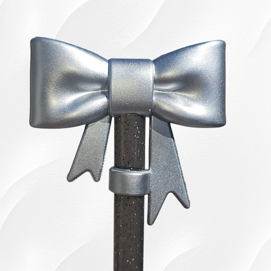 Silver Shimmer 3D Silicone Ribbon Bow Straw Topper. Fits 10mm Straws and Stanley Straws. 