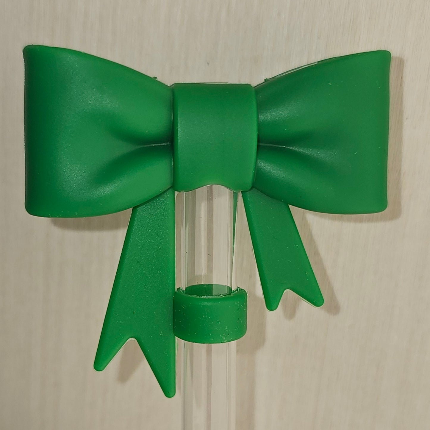 Ribbon Bow Silicone Straw Topper  - Holiday Green - Straw Cover 