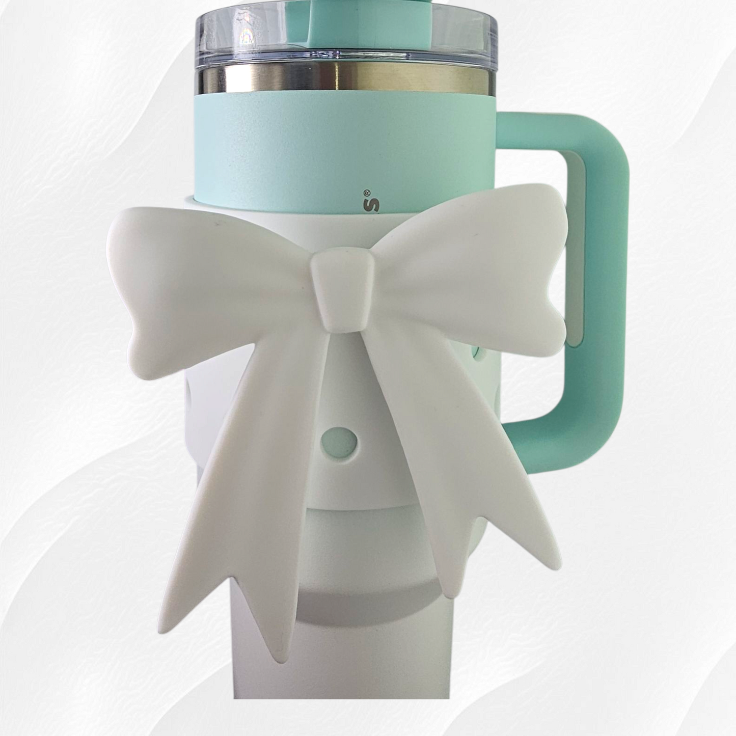 White Jumbo Princess Bow Cup Silicone Sleeve. 