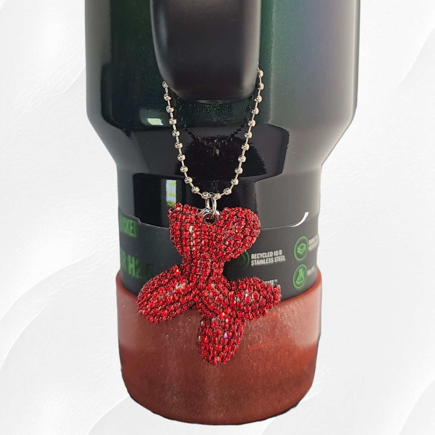 Rhinestone Glitter red balloon dog tumbler charm. 