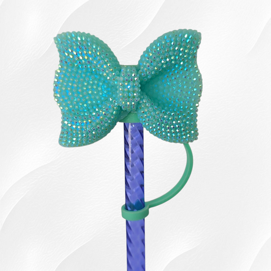 Teal Glitter Bow 8mm Straw Topper 
