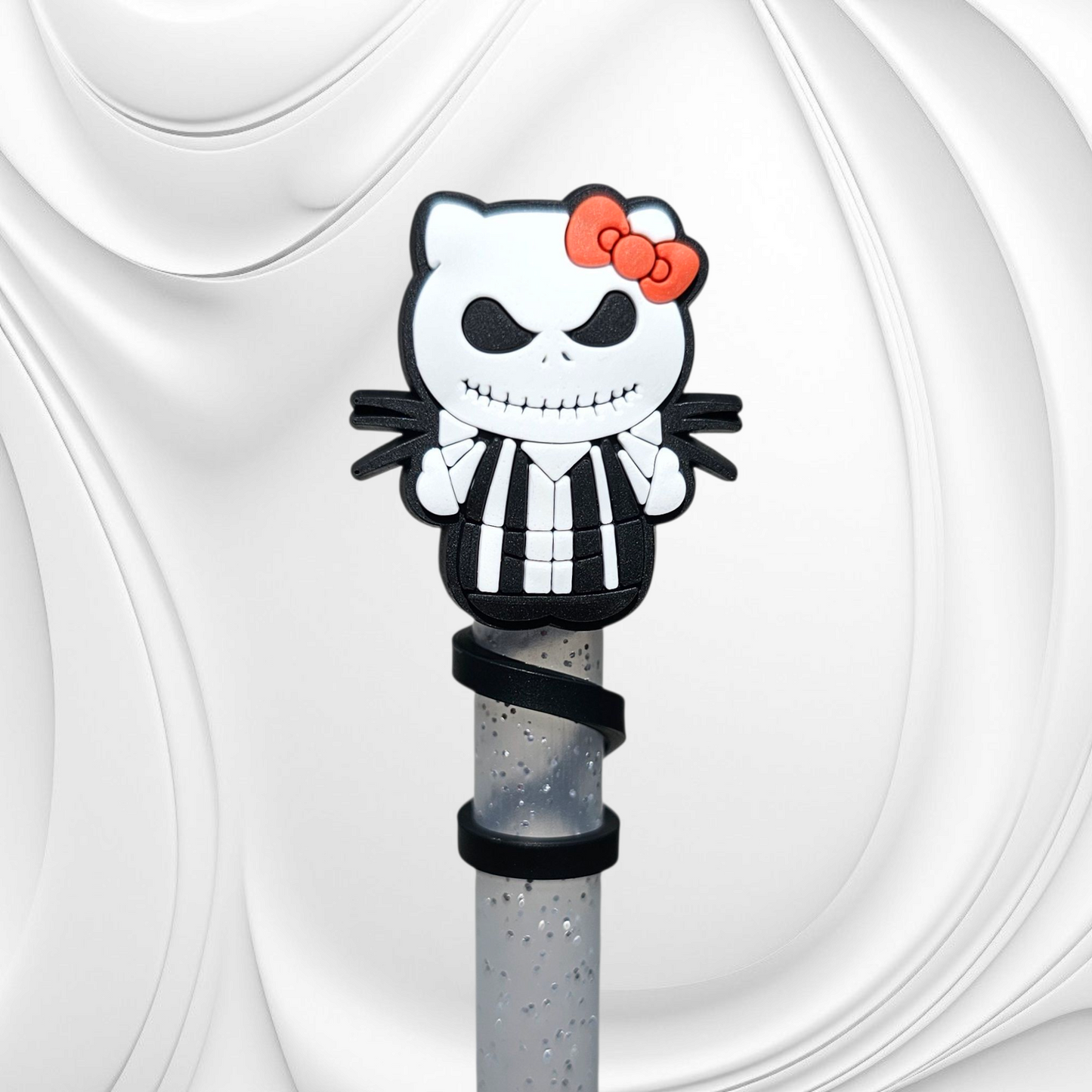 Jack Skellington Hello Kitty inspired Halloween Silicone Straw Topper. 